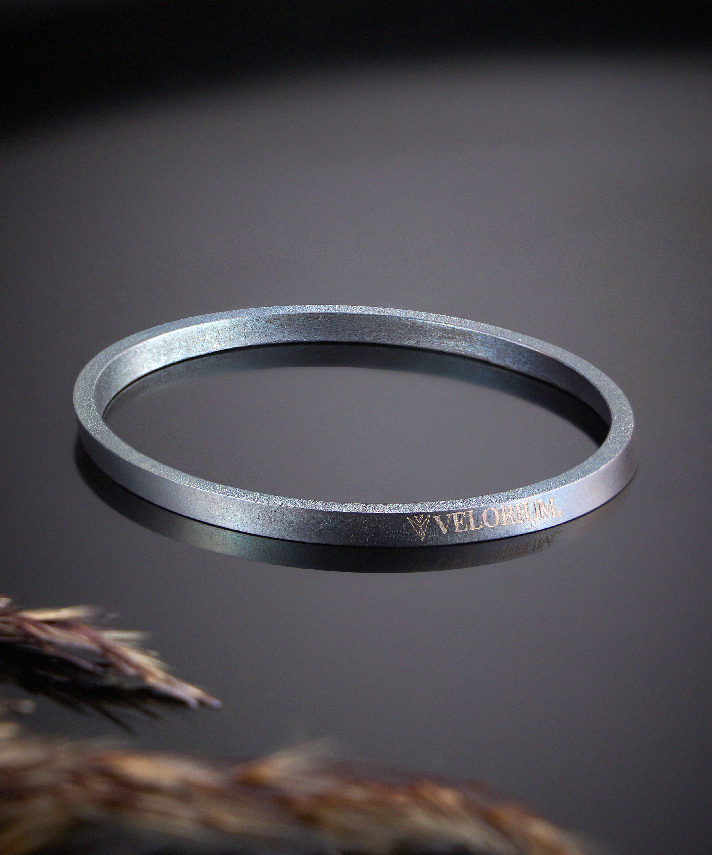 Polished titanium ring close-up